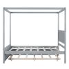 Wood Canopy Bed with Trundle Bed ; Full Size Canopy Platform bed With Support Slats .No Box Spring Needed - Gray