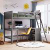 Twin size Loft Bed with Shelves and Desk;  Wooden Loft Bed with Desk - Gray