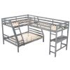 L-Shaped Twin over Full Bunk Bed and Twin Size Loft Bed with Built-in Desk - Gray