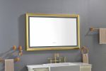 48 in. W x 30 in. H Oversized Rectangular Gold Framed LED Mirror Anti-Fog Dimmable Wall Mount Bathroom Vanity Mirror - Gold