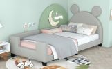 Twin Size Upholstered Daybed with Carton Ears Shaped Headboard - LIGHT GREY