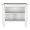 Rockaway 3-Shelf Kitchen Island White and Ibiza Marble - as Pic