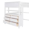 Full size Loft Bed with Drawers and Desk;  Wooden Loft Bed with Shelves - White