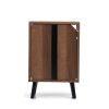 Wood Modern Nightstand with 3-Color LED Lights;  Bedside Table with Open Glass Shelves;  for Bedroom Furniture Living Room;  Red Brown - 2 pcs