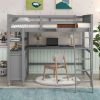 Full size Loft Bed with Drawers and Desk;  Wooden Loft Bed with Shelves - Gray