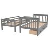 Stairway Twin-Over-Twin Bunk Bed with Three Drawers for Bedroom, Dorm - Gray - Gray