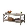 2-Tier Modern Farmhouse Coffee Table; Wood Rectangle Cocktail Table with Metal X- Frame (Gray; 40.94" w x 21.65" d x 17.91" h) - 1