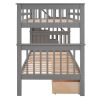 Stairway Twin-Over-Twin Bunk Bed with Three Drawers for Bedroom, Dorm - Gray - Gray