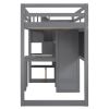 Twin Size Loft Bed with Pullable Desk and Storage Shelves; Staircase and Blackboard - Gray