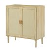 Mid-Century 2-Door Accent Chest; Wood Storage Cabinet with Shelf and Fabric Covered Panels(Natural; 31.5''w x 15.8''d x 34.6"h). - 2