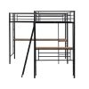 Twin Size Metal Loft Bed with Two Built-in Desks - Black