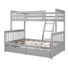 Twin-Over-Full Bunk Bed with Ladders and Two Storage Drawers - Gray