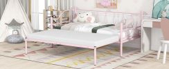 Twin Size Metal Daybed with Trundle; Daybed with Slat No Box required Pink - as Pic