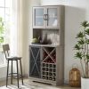 Farmhouse Wine Cabinet ; Large Capacity Kitchen Sideboard Storage Cabinet With Wine Rack And Glass Holder; Adjustable Shelf And 16 Square Compartments