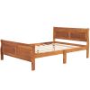 Full Size Wood Platform Bed with Headboard and Wooden Slat Support - Oak