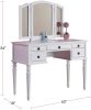 Bedroom Contemporary Vanity Set w Foldable Mirror Stool Drawers White Color - as Pic