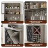 Farmhouse Wine Cabinet ; Large Capacity Kitchen Sideboard Storage Cabinet With Wine Rack And Glass Holder; Adjustable Shelf And 16 Square Compartments