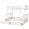 Twin-Over-Full Bunk Bed with Ladders and Two Storage Drawers - White