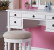 Bedroom Contemporary Vanity Set w Foldable Mirror Stool Drawers White Color - as Pic