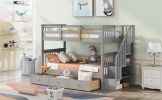 Stairway Twin-Over-Twin Bunk Bed with Three Drawers for Bedroom, Dorm - Gray - Gray