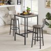 Bar Table Set with 2 Bar stools PU Soft seat with backrest (Grey; 23.62''w x 23.62''d x 35.43''h) - 2