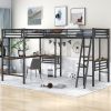 Twin Size Metal Loft Bed with Two Built-in Desks - Black