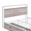 Full Size Metal Platform Bed Frame with  Two Drawers; Sockets and USB Ports ; Slat Support No Box Spring Needed - White