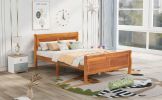 Full Size Wood Platform Bed with Headboard and Wooden Slat Support - Oak