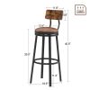 Swivel Bar Stool; High Bar Stool With Backrest; PU Soft Seat Cushion; Industrial; Thickened Iron Frame; Footrest.(Rustic Brown; 13.4''w x 40.5''h) - 1