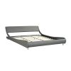 Faux Leather Upholstered Platform Bed Frame; Curve Design; Wood Slat Support; No Box Spring Needed; Easy Assemble; King Size; Gray - Gray