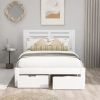 Full Size Platform Bed with Drawers, Gray - White