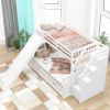 Twin over Full Bunk Bed with Drawers,Storage and Slide, Multifunction, White - White