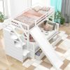 Twin over Full Bunk Bed with Drawers,Storage and Slide, Multifunction, White - White