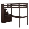 Twin Size Loft Bed with Staircase and Built-in Desk  - Espresso