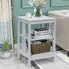 Set of 2 Multifunctional 3-Tier Nightstand Sofa Side Table with Reinforced Bars and Stable Structure - Gray