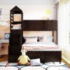 Stairway Twin Over Full Bunk Bed;  House Bed with Two Shelves and Seven Drawers - Espresso