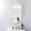 Wall Mounted Mirror; 36''x18'' Oval Bathroom Mirror; Gold Vanity Wall Mirror w/ Stainless Steel Metal Frame & Pre-Set Hooks for Vertical & Horizontal