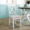 2 Pieces Farmhouse Rustic Wood Kitchen Upholstered X-Back Dining Chairs - White