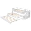 Twin Size Daybed with Double Trundle and Storage Staircase - White