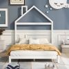 Full Size Wood Platform Bed with House-shaped Headboard  - White