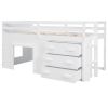 Twin Size Loft Bed with Cabinet and Shelf - White