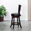 24" Counter Height Slat Back Swivel Stool; Espresso Finish; Black Leather Seat - as Pic