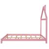 Full Size Wood Platform Bed with House-shaped Headboard  - Pink