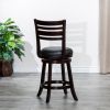 24" Counter Height Slat Back Swivel Stool; Espresso Finish; Black Leather Seat - as Pic