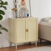 Mid-Century 2-Door Accent Chest; Wood Storage Cabinet with Shelf and Fabric Covered Panels(Natural; 31.5''w x 15.8''d x 34.6"h). - 2