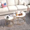 Marble Coffee Table End table 12-gon Shape; 25.6 " White Artificial Marble Top and Black Metal Legs can be used in living room; outdoor; anti-tip.(whi