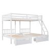 Full Over Twin & Twin Bunk Bed, Wood Triple Bunk Bed with Drawers and Guardrails - White