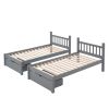 Full Over Twin & Twin Bunk Bed, Wood Triple Bunk Bed with Drawers and Guardrails - Gray