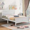 Full Size Wood Platform Bed with Headboard and Wooden Slat Support - White