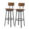 Oval Swivel Bar Stool with Backrest; Set of 2; Industrial; Metal Frame; 29.5" High.(Rustic Brown; 17.5''w x 13.4''d x 40.5''h) - 2